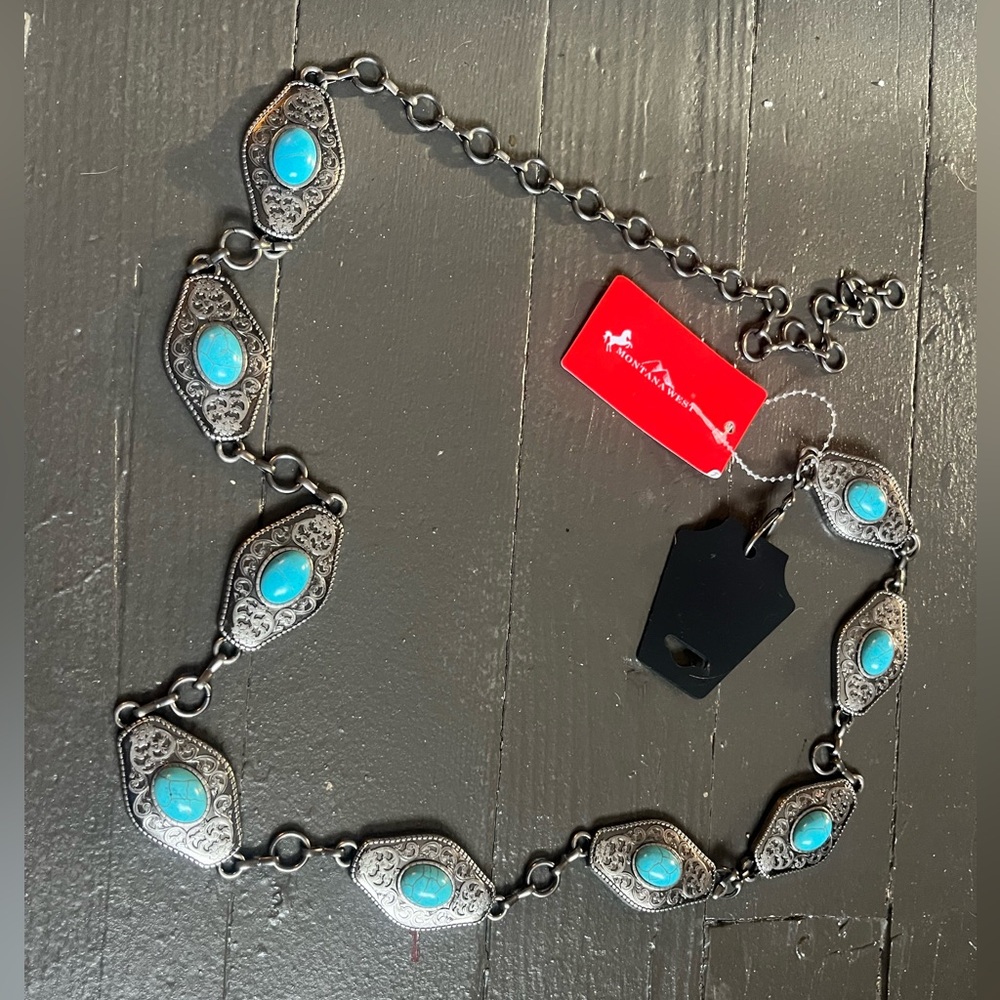 Montana West metal chain belt with turquoise stones size 43”